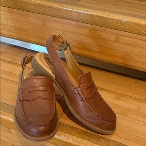 Born Brown Leather Slingback Loafers